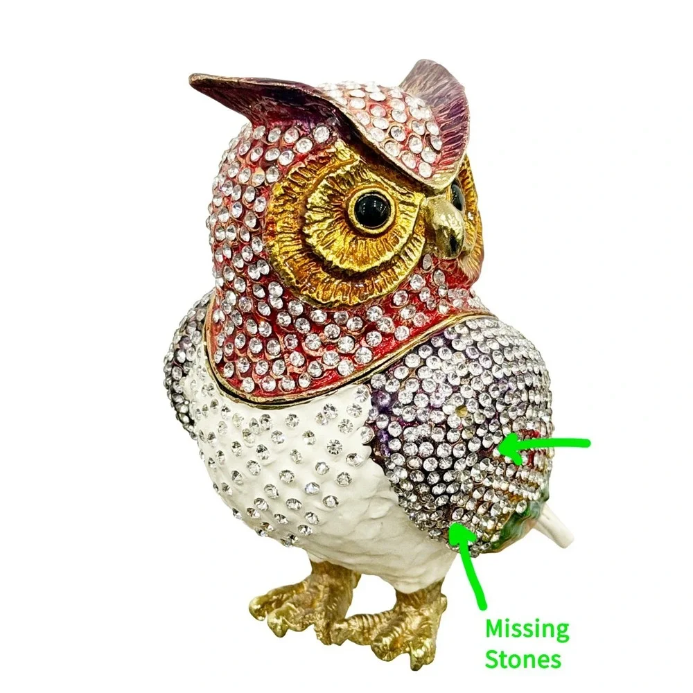 Jeweled Owl Trinket Box Rhinestone 4.75